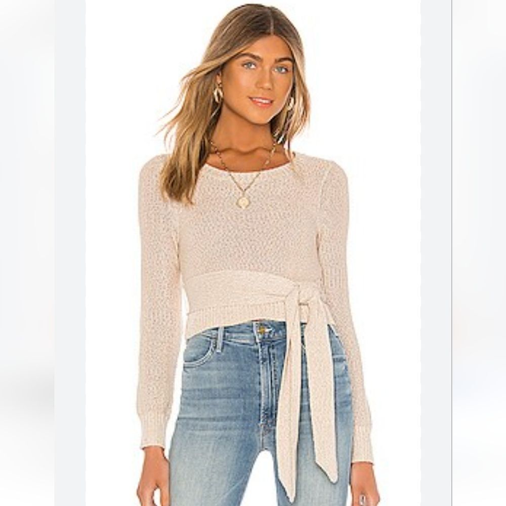 Revolve Tularosa Cosima Sweater Scoop Neck Cropped Neutral Tan Sand Color Size M